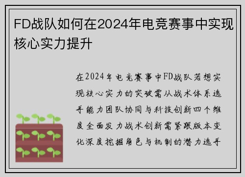 FD战队如何在2024年电竞赛事中实现核心实力提升